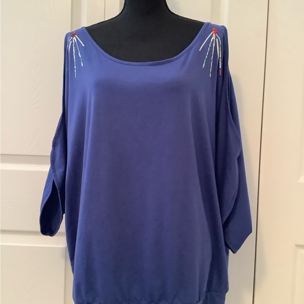 Blue Oversized 3/4 Sleeve Blouse